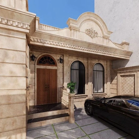 Taghizadeh decoration, interior design of a modern brick facade in the style of West Azerbaijan